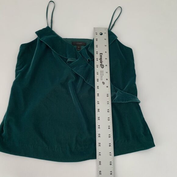 J CREW Tank Top Sz 2 Petite Dark Green Velvet Ruffle Cami Holiday Party Special - Picture 8 of 12
